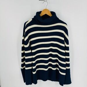 WeWoreWhat Navy Blue Striped Turtleneck Oversized Size XS/S Preppy Coastal